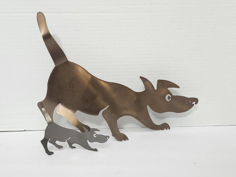 David Lesser Signed Metal Dog Sculpture Flat Silhouette Metalglyphics Lot of 2